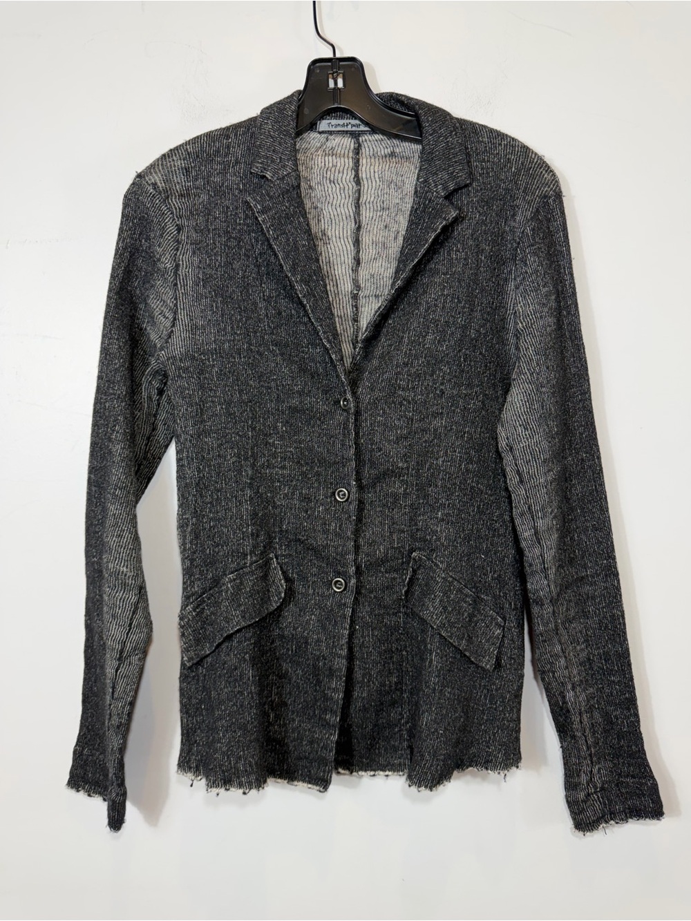Transit Par Such Linen Blend Knit Blazer Jacket Gray Textured Open Weave Italy S